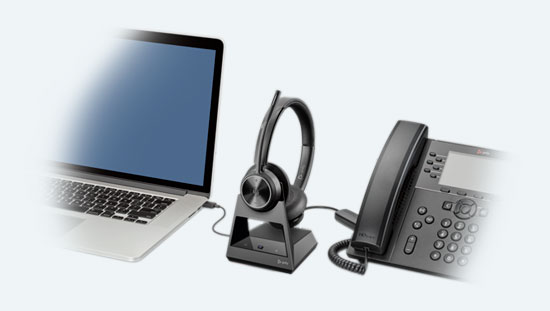 Poly Savi 7320 Office Connected to Laptop and Phone